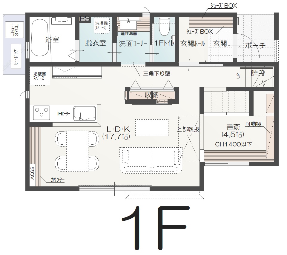甲府市和戸町A 建売住宅 3,388万円 見取り図:1階