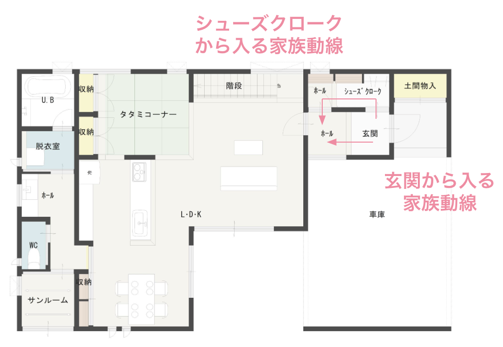 ウォークスルータイプのシューズクロークの間取り図