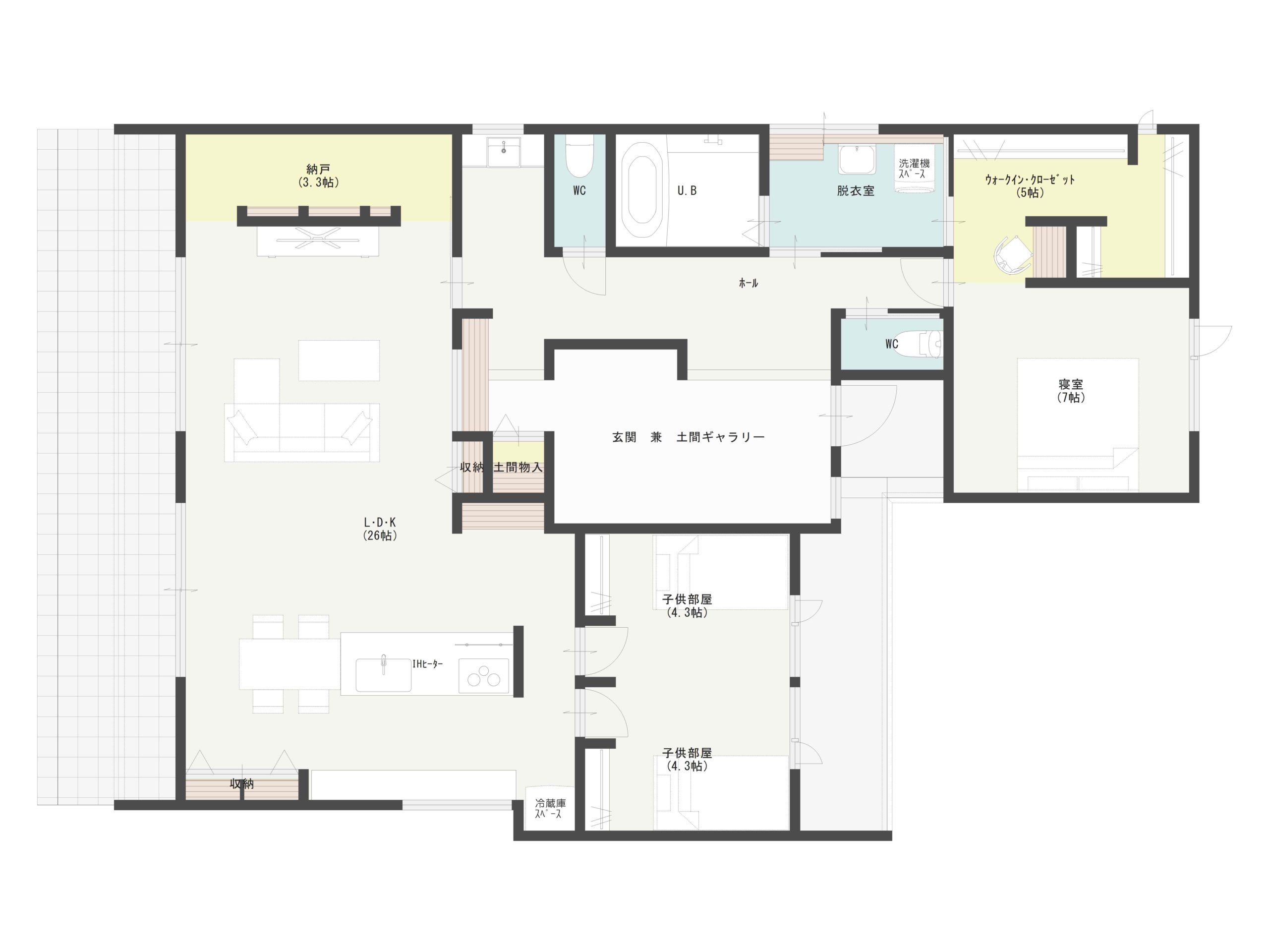 37坪の注文住宅の平屋の間取り図