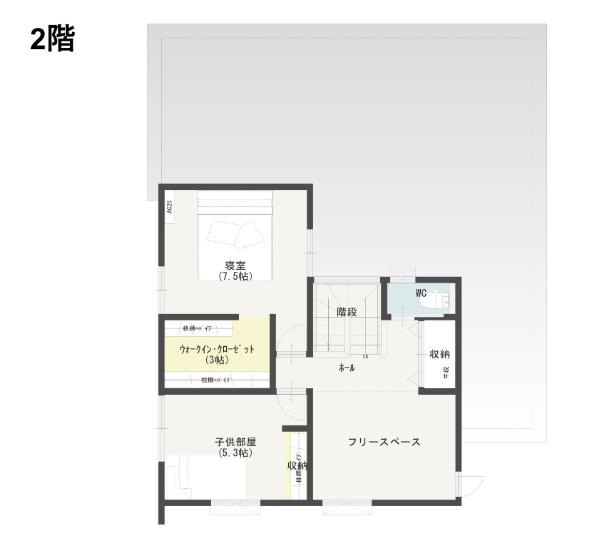 ガレージハウスの2階の間取り図