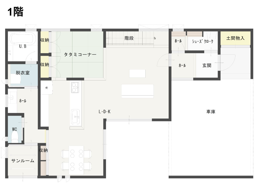 ガレージハウスの1階の間取り図