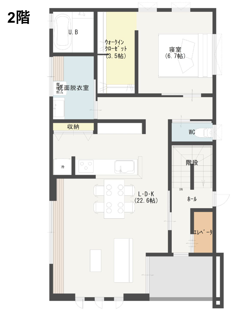 ガレージハウスの2階の間取り図