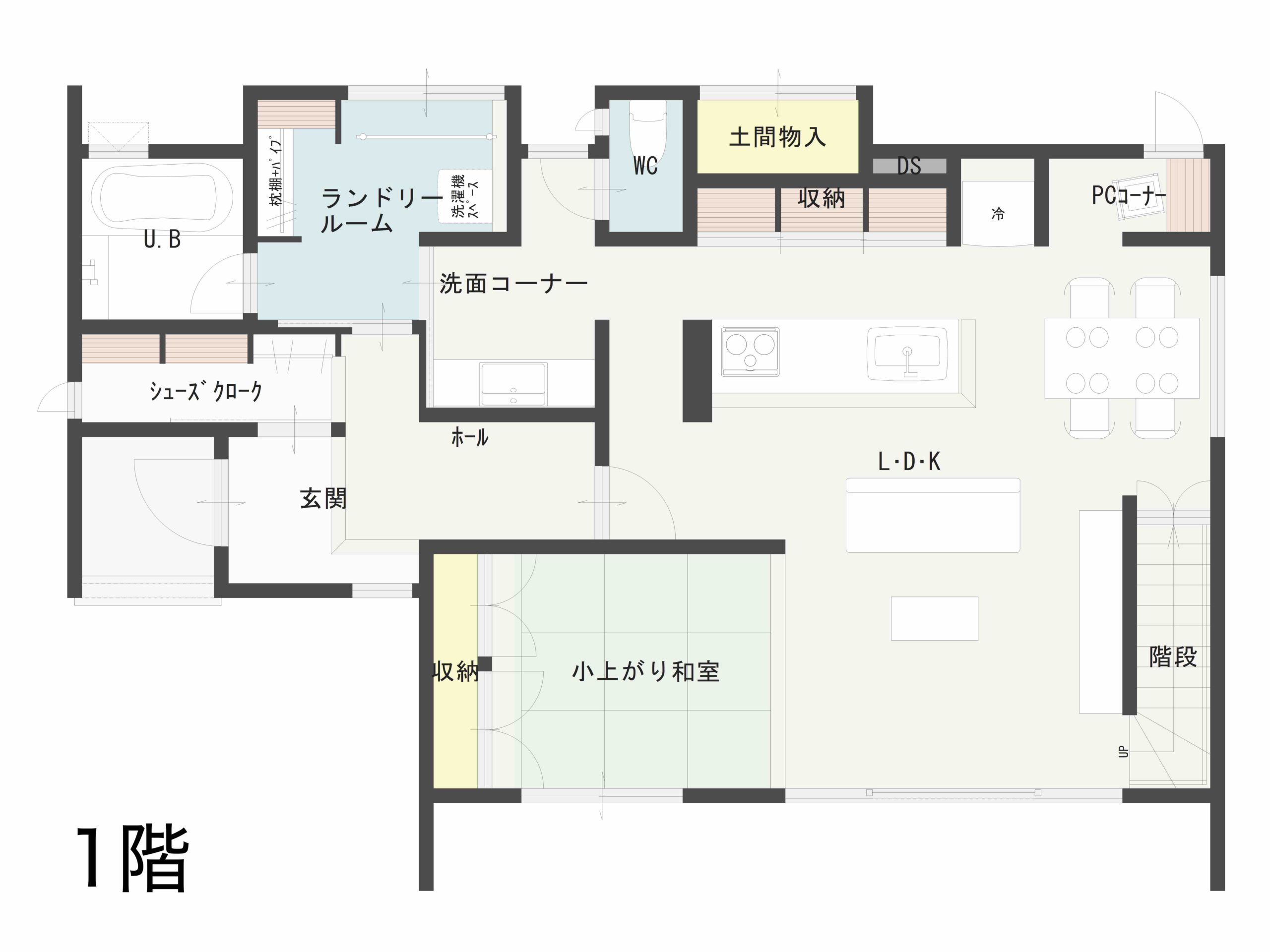 ヌックがある家の1階の間取り図