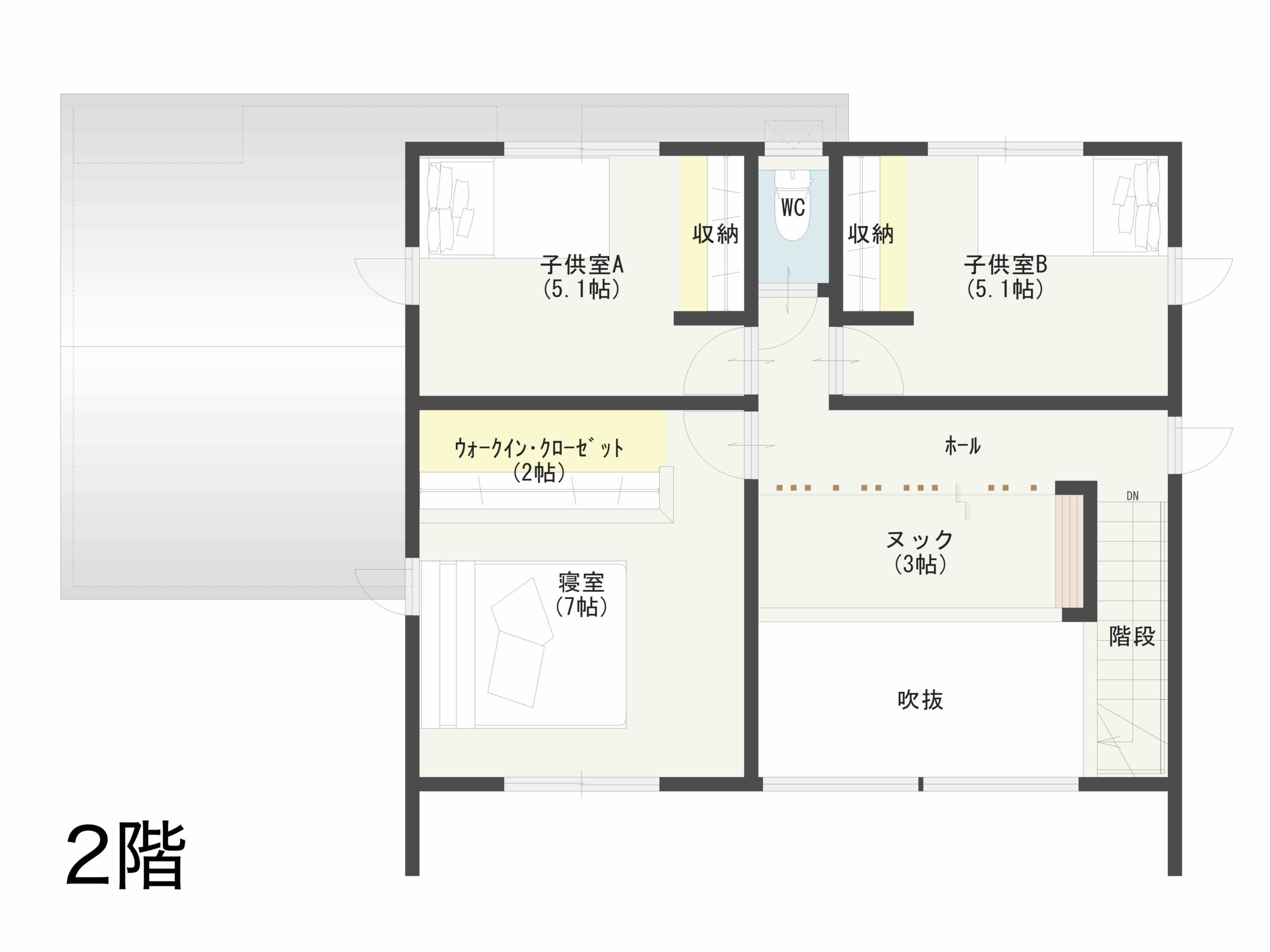 ヌックがある家の2階の間取り図