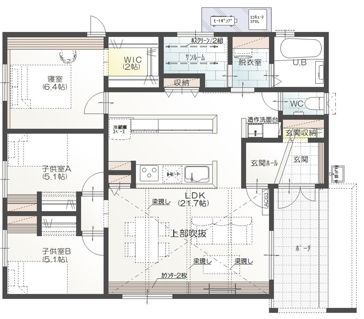 平屋の子供部屋の間取り図