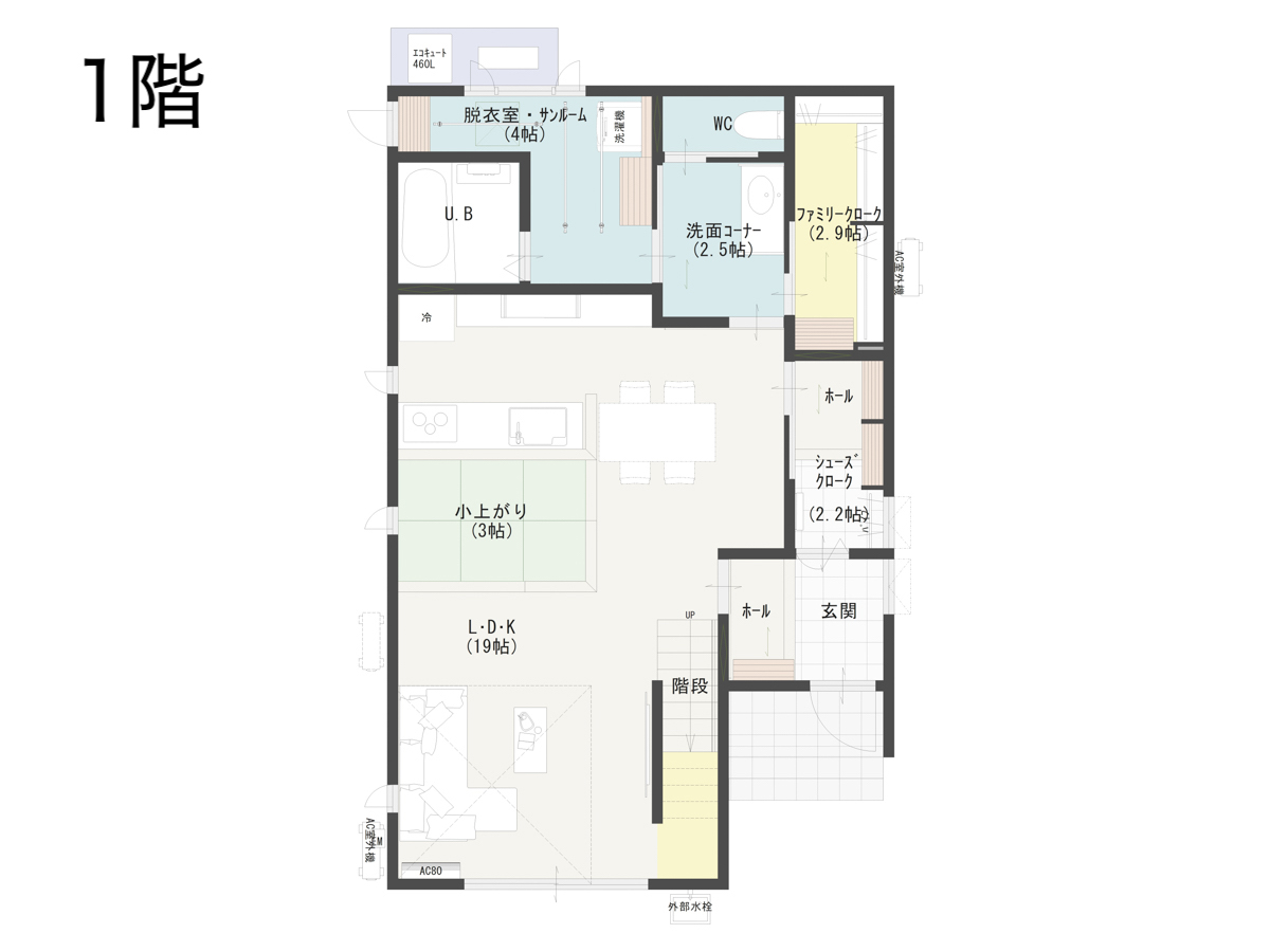 ZEH Orientedの家の間取り図1階