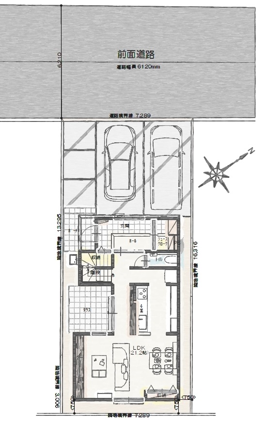 中央区窪田町Ｂ　新築戸建住宅　3,498万円 見取り図：建物配置図