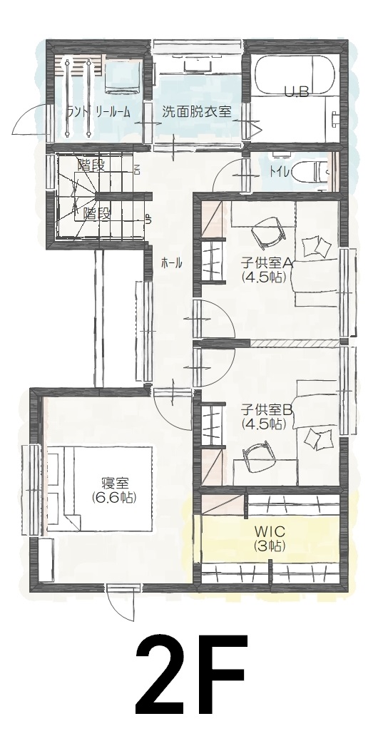 中央区窪田町Ｂ　新築戸建住宅　3,498万円 見取り図：２階