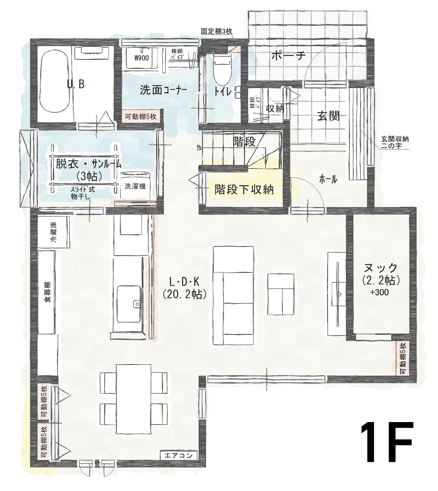 福井市新田塚Ｂ　建売住宅　3,420万円 見取り図：１階