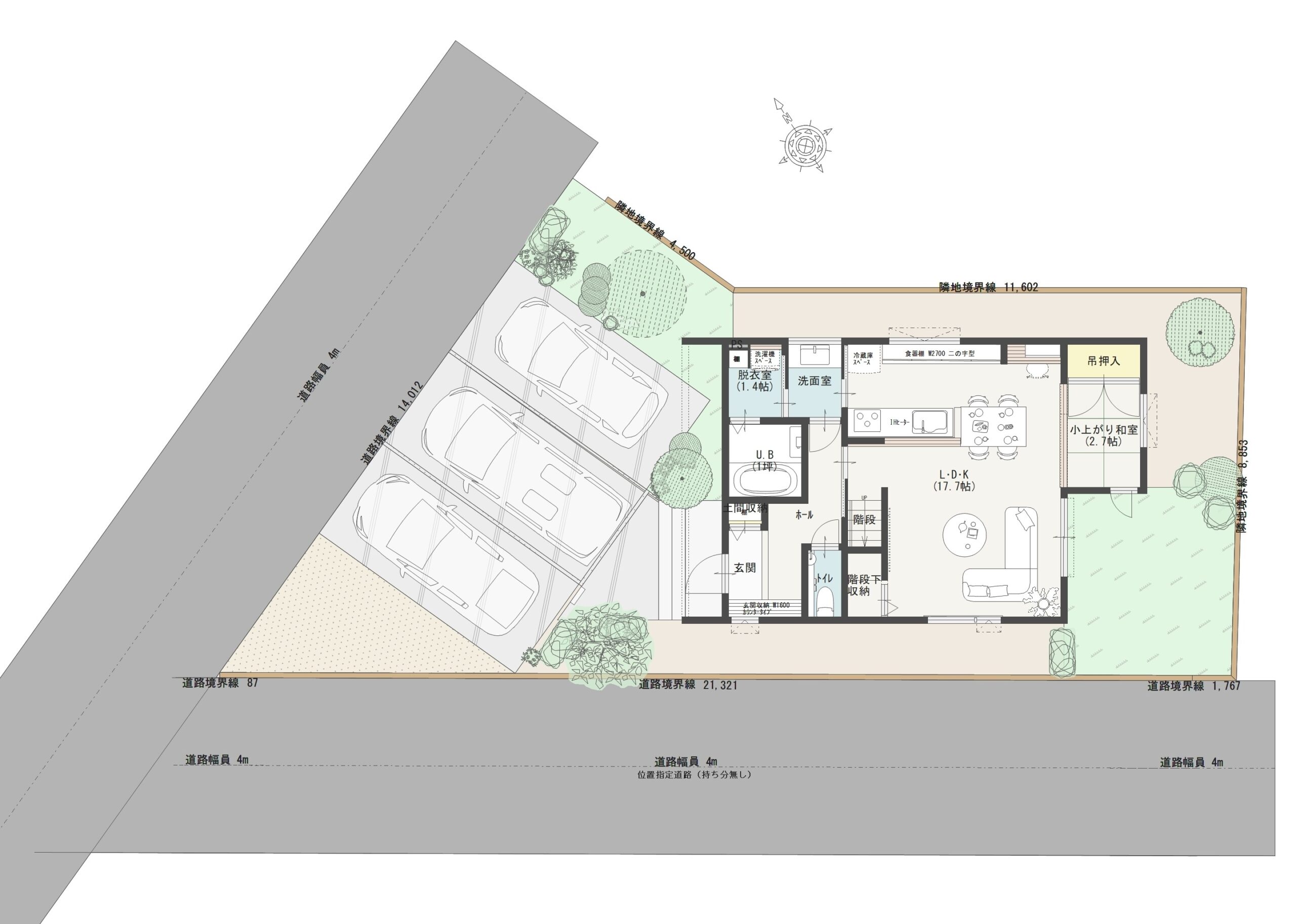 熊谷市新堀B 建売住宅 4,250万円 見取り図:建物配置図