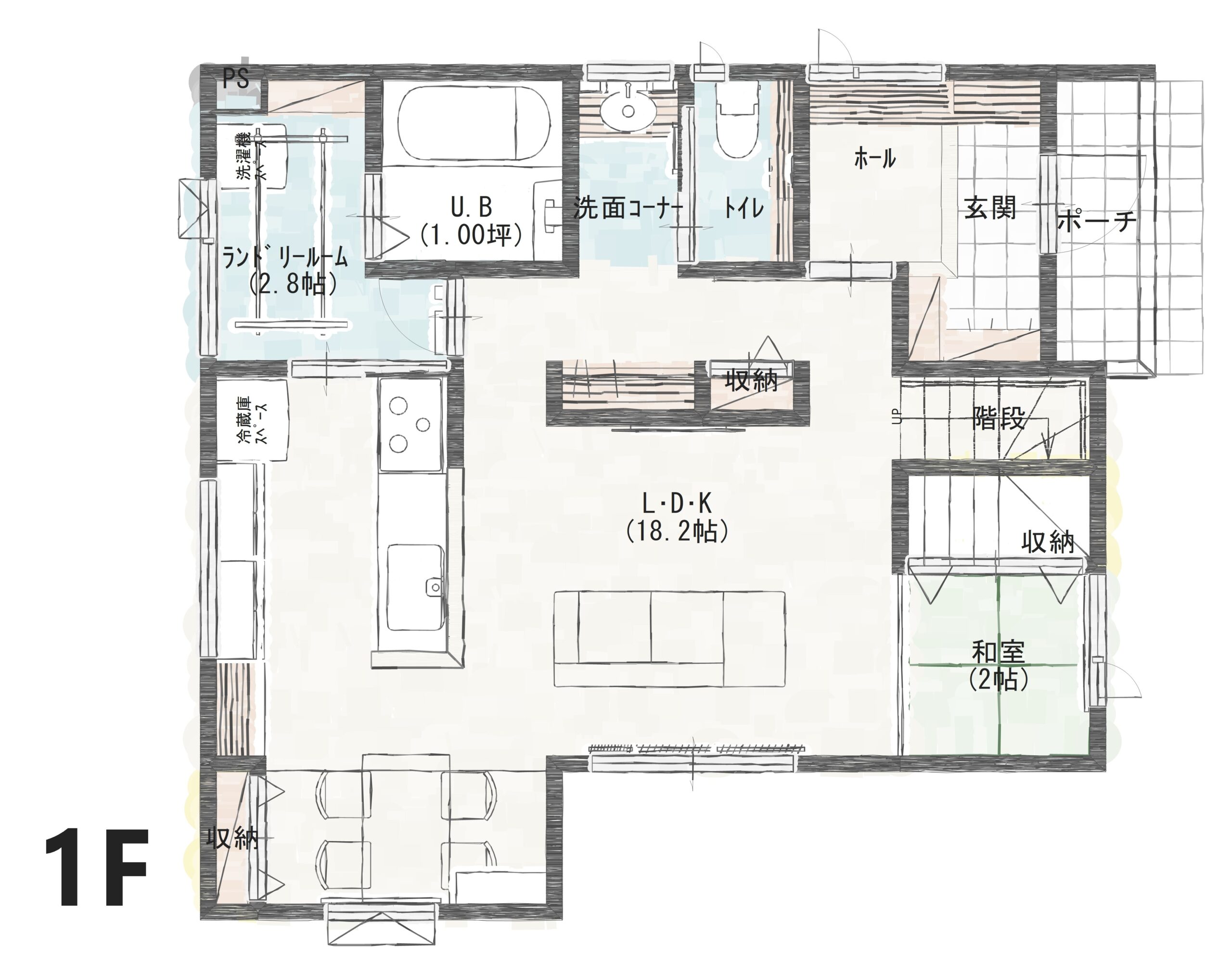 松山市東垣生町A 建売住宅 4,300万円 見取り図:1階