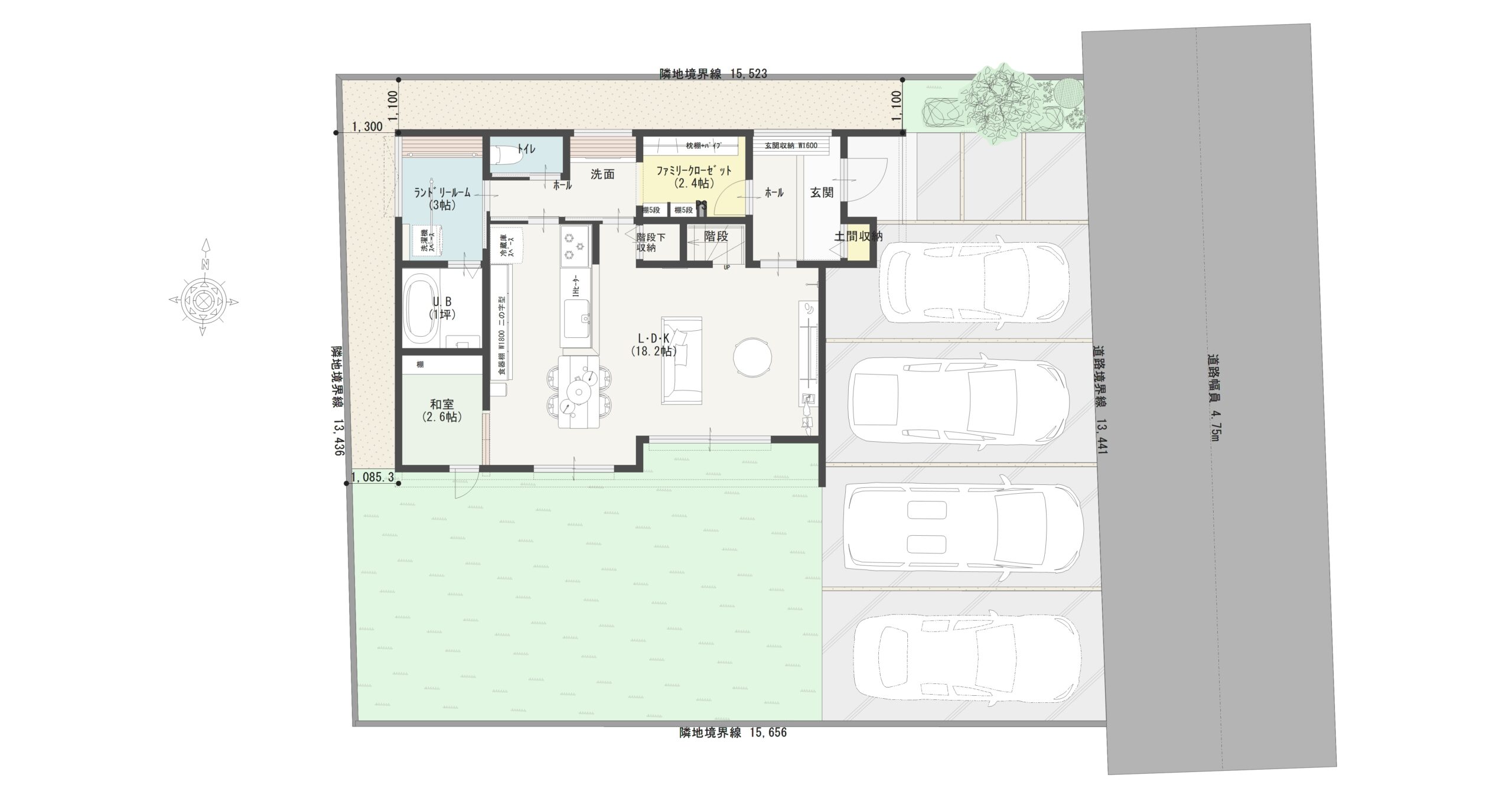 太田市新田木崎町Ｂ　建売住宅　3,495万円 見取り図：建物配置図