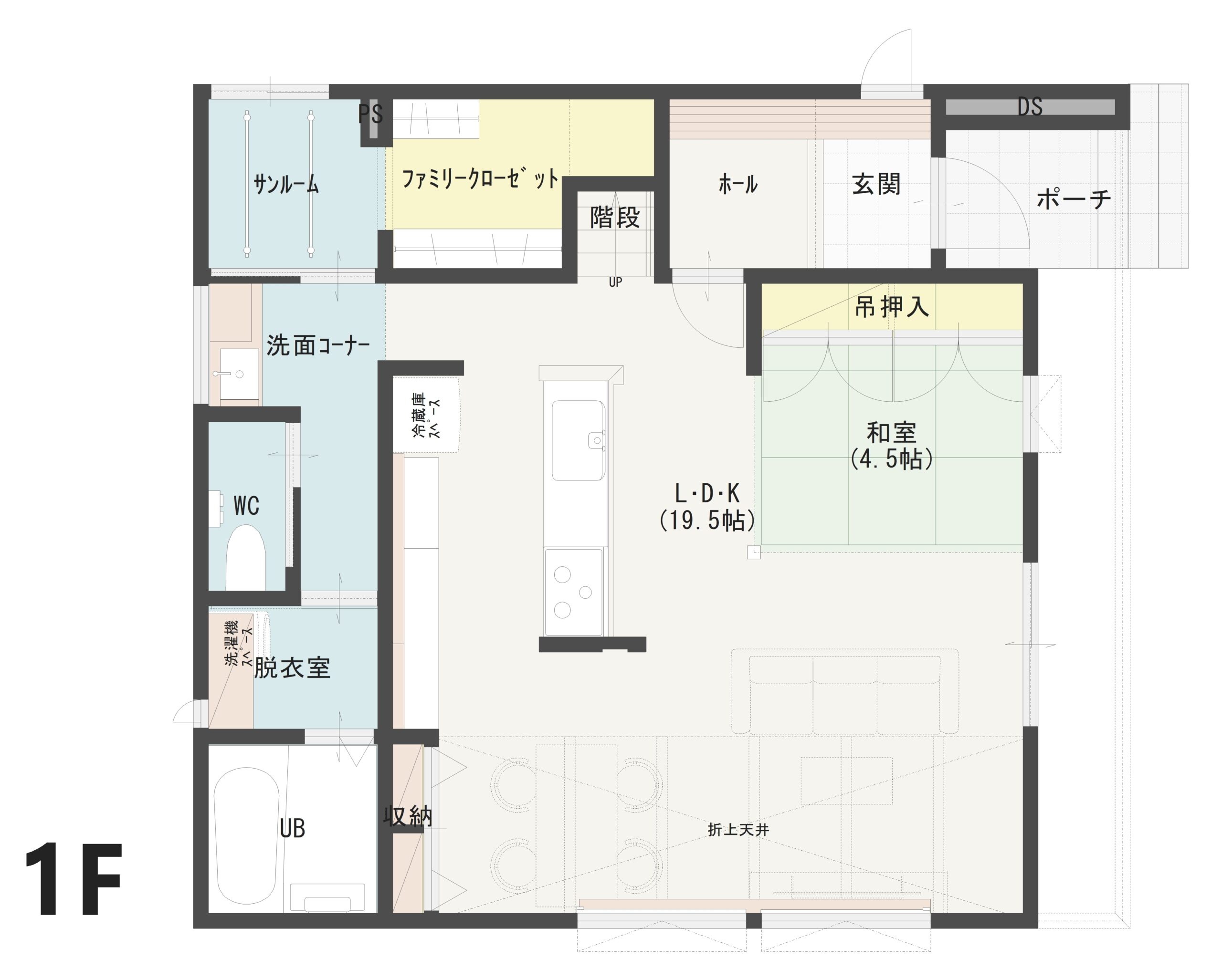 富山市天正寺Ｃ　建売住宅　3,594万円 見取り図：１階