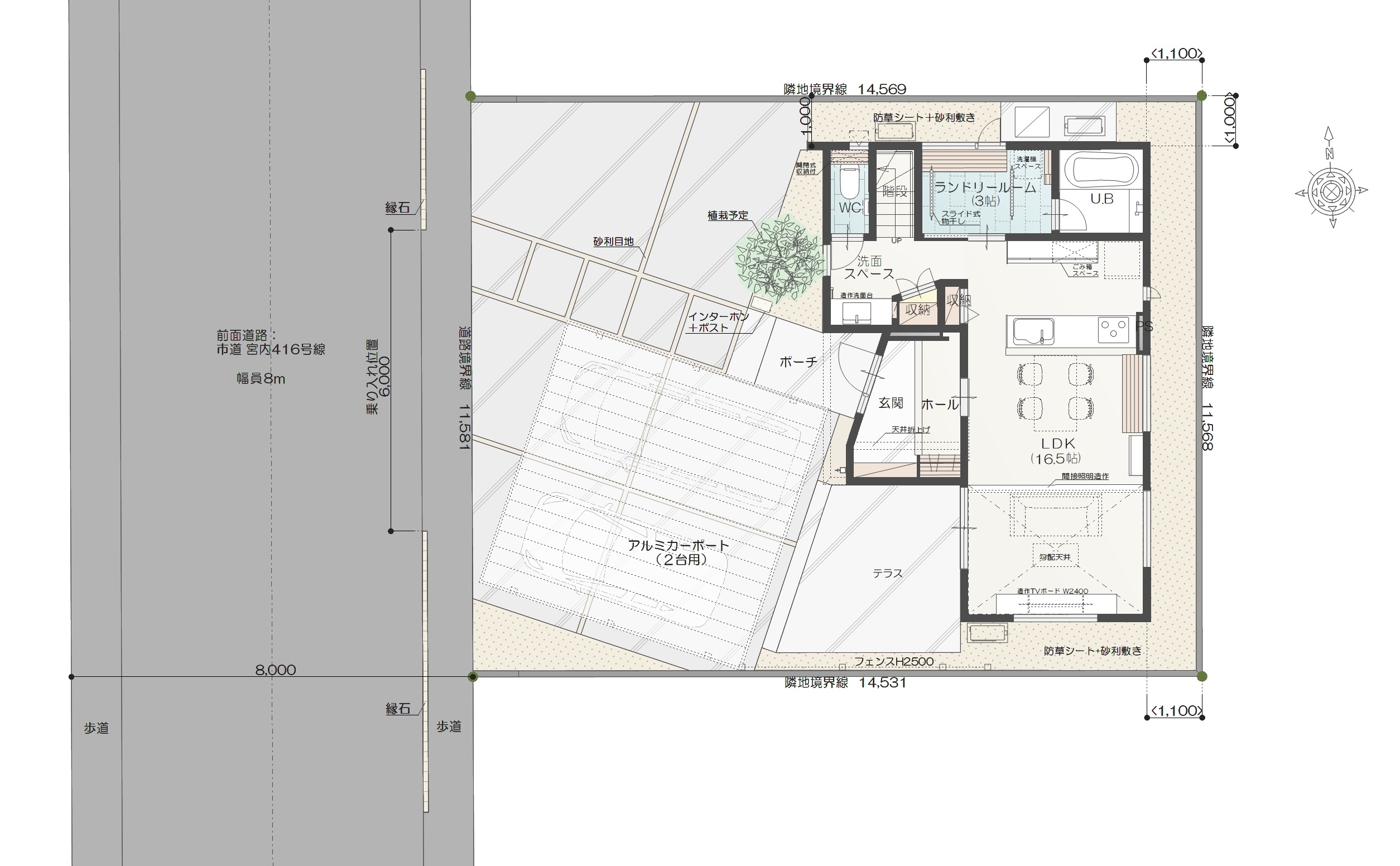 長岡市三和Ａ　建売住宅　3,640万円 見取り図：建物配置図