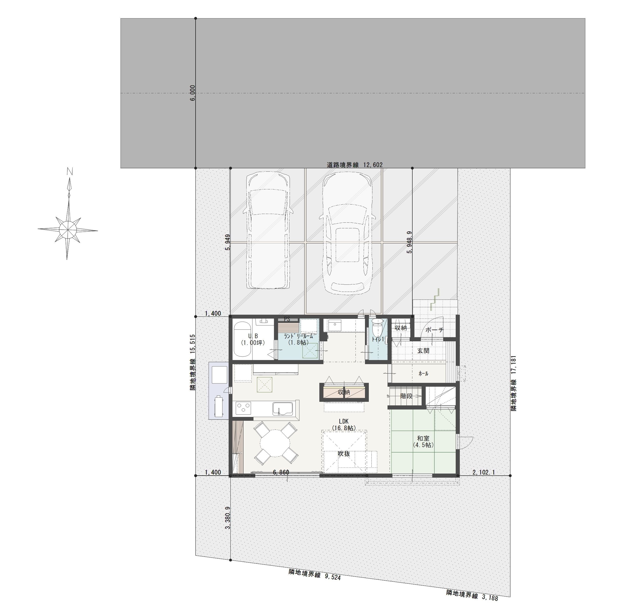 甲府市上町Ｍ　建売住宅　3,630万円 見取り図：建物配置図