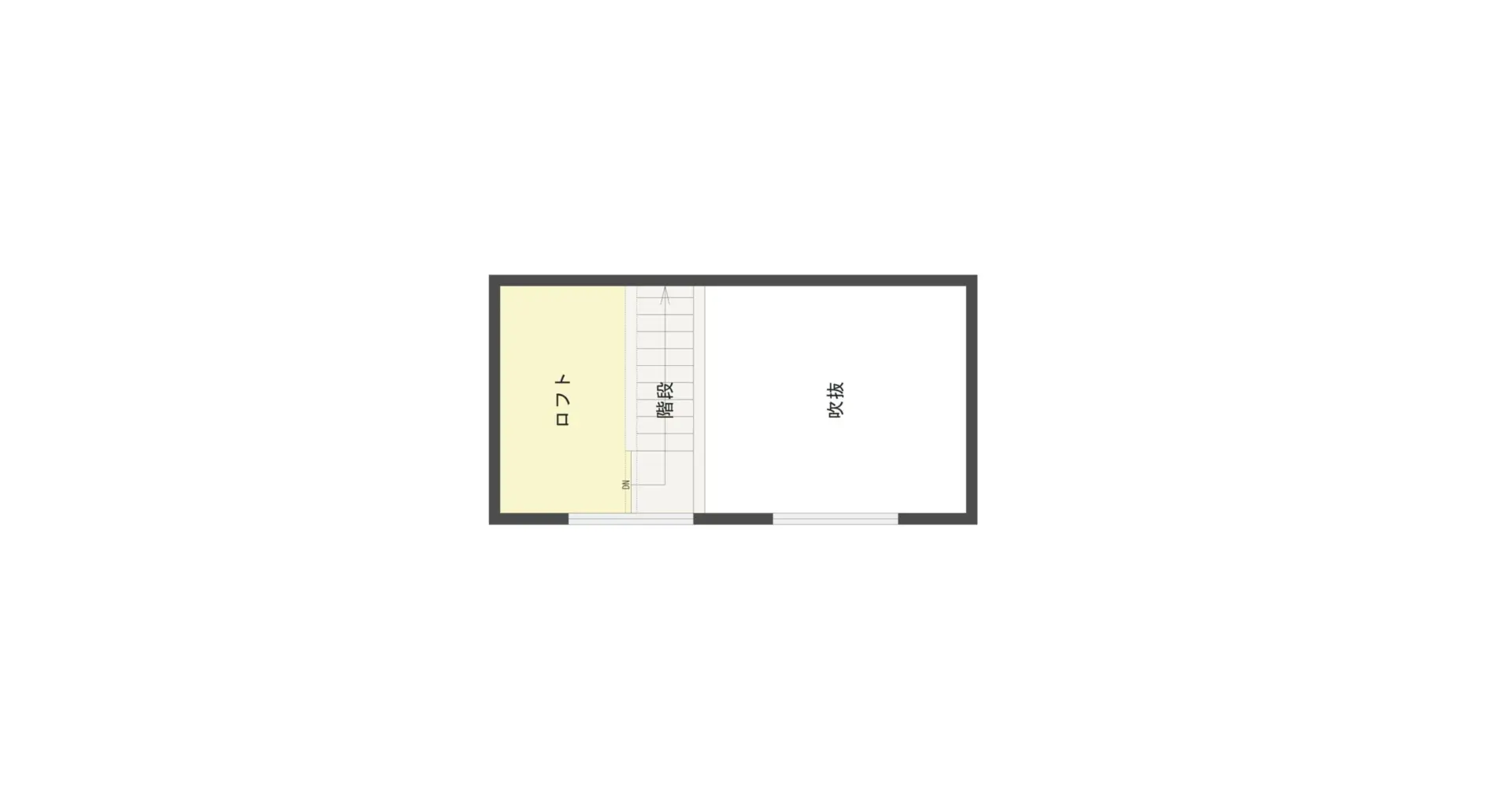 ロフト階。

階段越しにロフトから吹抜けを見下ろせる。