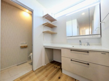 洗面コーナー・トイレ　
＿広々カウンターと、たっぷり収納の洗面空間。