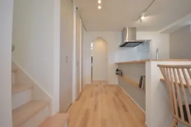 ■キッチン→洗面への動線
ＬＤＫ→洗面への動線は突き当りですぐに接続できる。