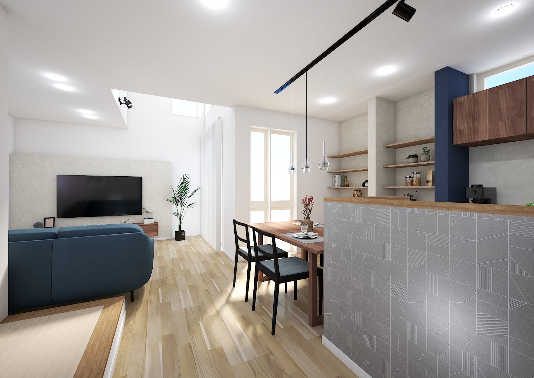 【内観イメージ（ＬＤＫ２）】
キッチンは使い勝手のよい回遊動線と、リビング全体に目が行き届くレイアウト。