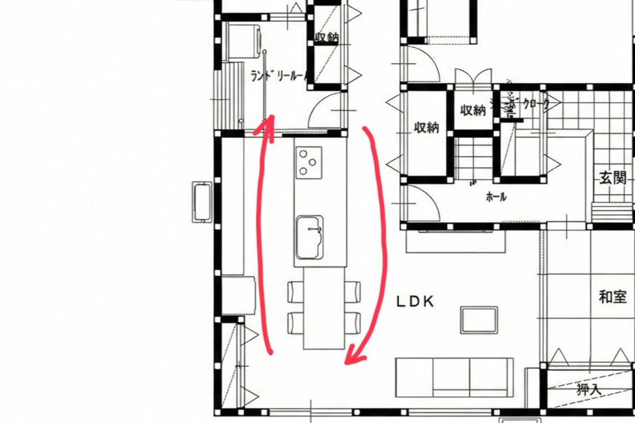 Point 1：家事時間を半減させる「回遊動線」 料理しながら洗濯も完了。「ながら家事」で自分の時間を生み出します。