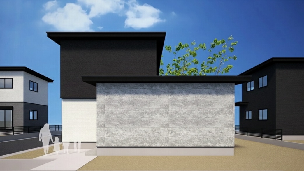 折り下げ天井のオシャレなキッチンのあるシンプルモダンの家（富山市呉羽町）