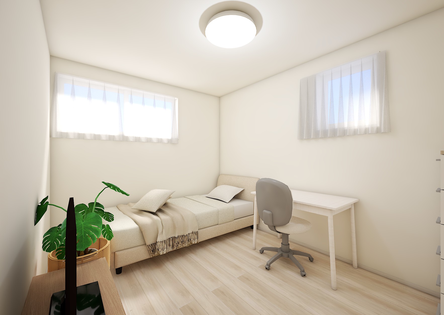 白を基調とした内装に木目の床が映える、クリーンで使い勝手の良い空間