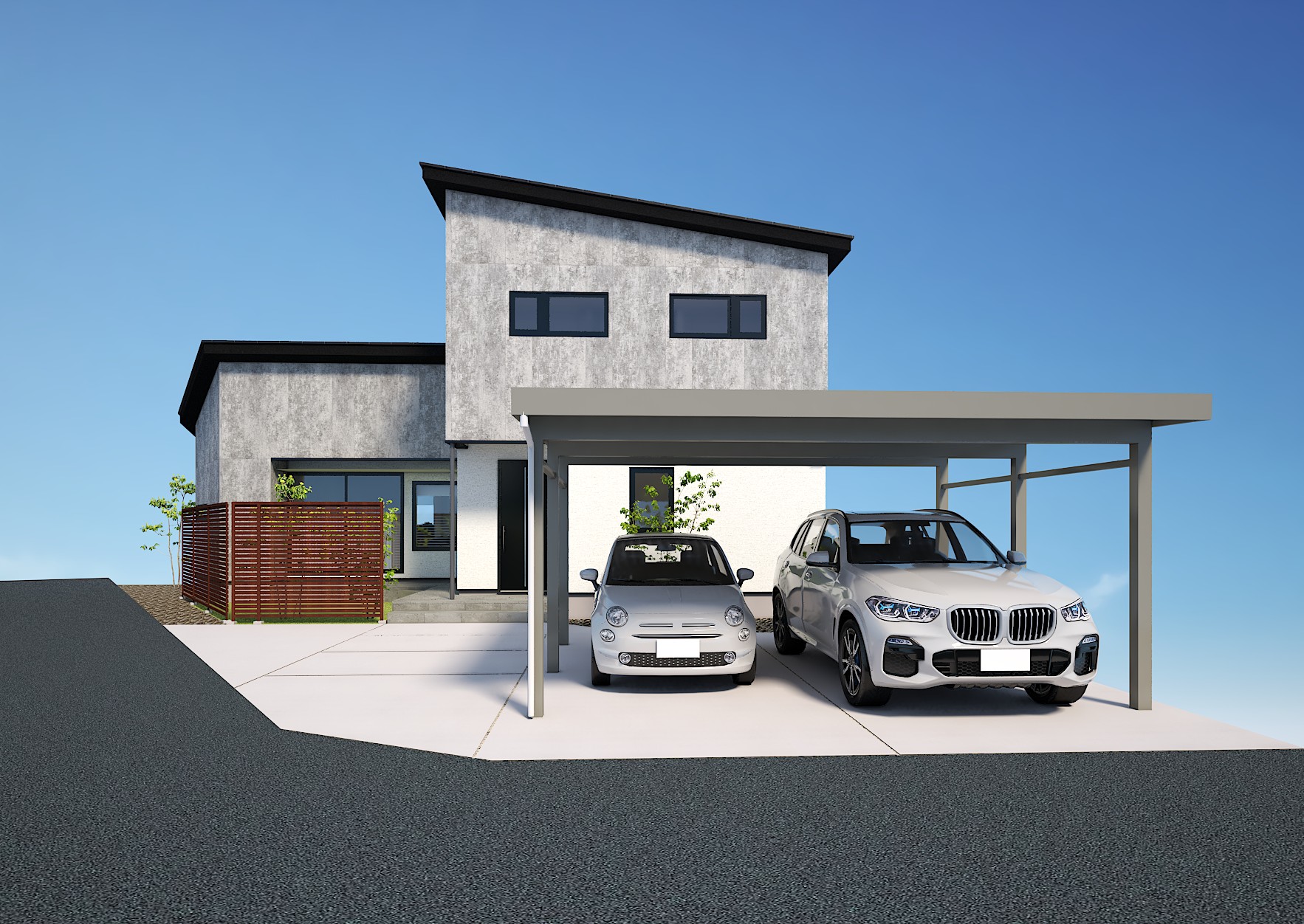 外観イメージ（正面）　
※植栽・外構用品などはイメージです。