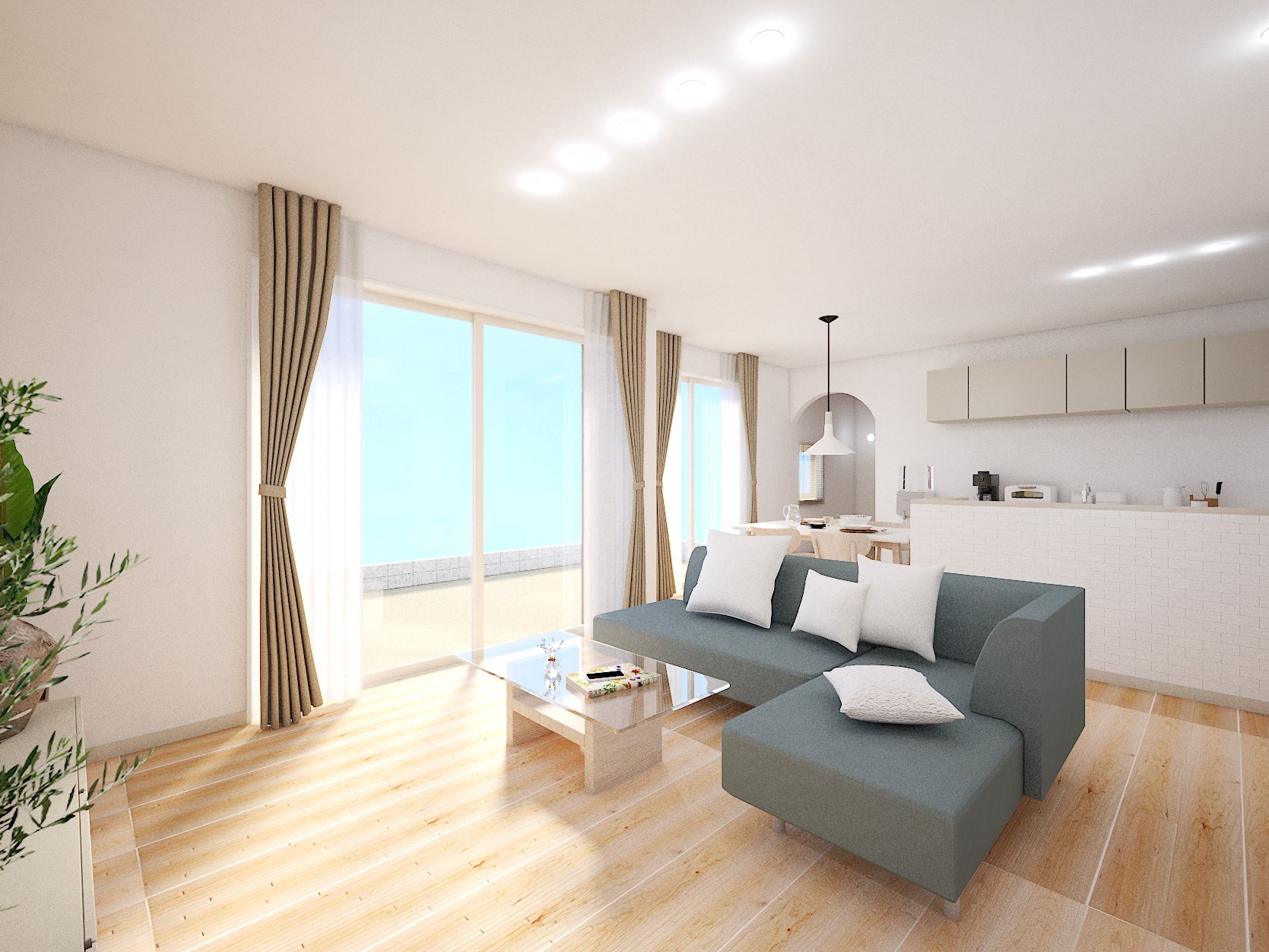 明るく開放的！家族時間が楽しめる南面に大きく開いたリビング空間