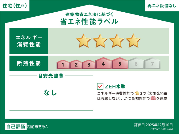 ◆「越前市芝原Ａ」
建築物省エネ法に基づく省エネ性能ラベル