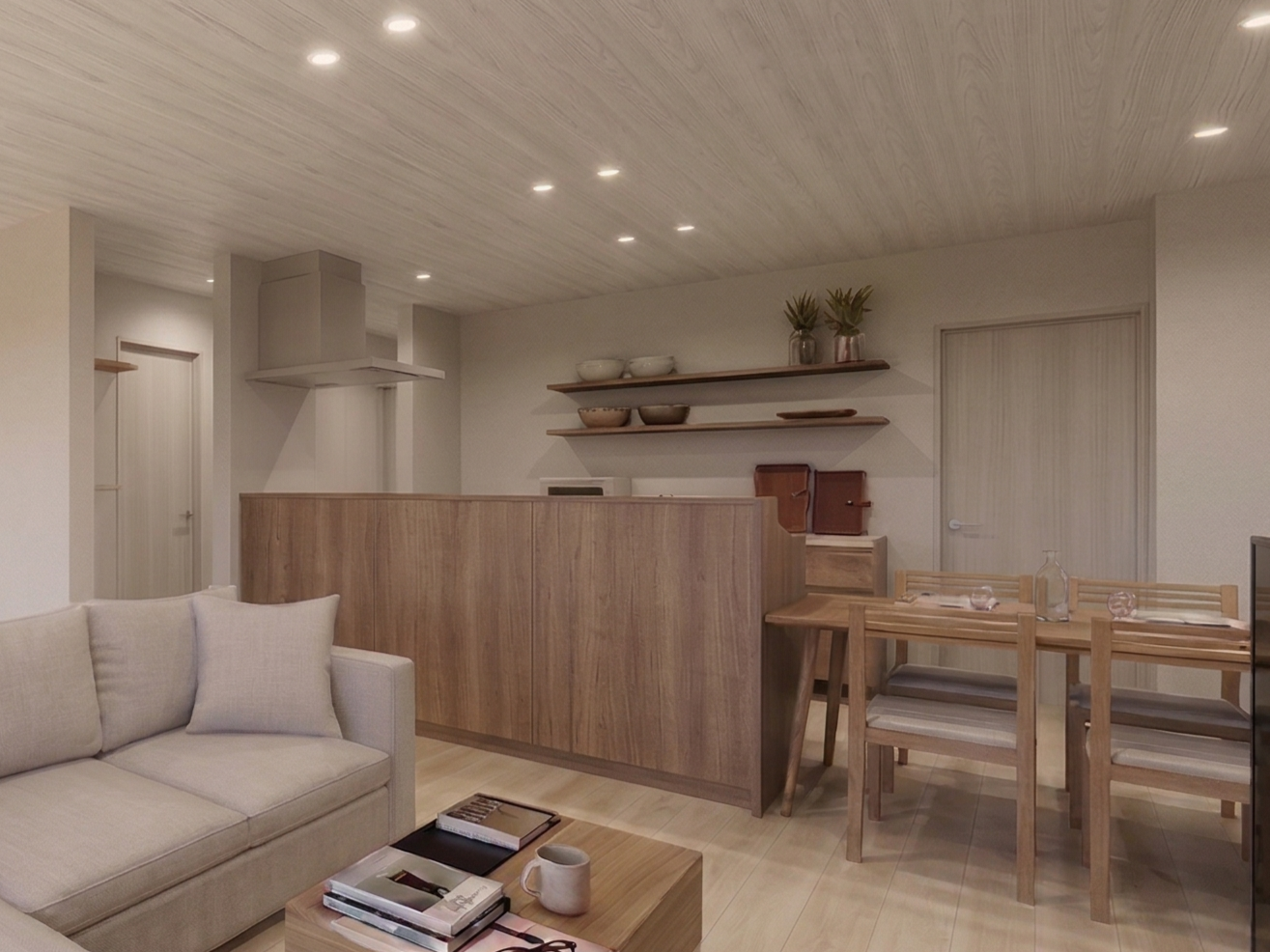 家族が自然と集まる「回遊式キッチン」