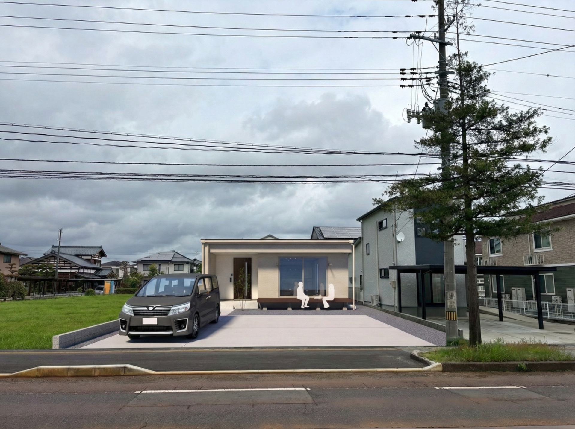 ■外観イメージ（現地写真・イメージ）
※本画像は現地写真に完成予想CGを合成したイメージです。
※外構・植栽・周辺環境はイメージであり、実際の建物とは異なる場合があります。