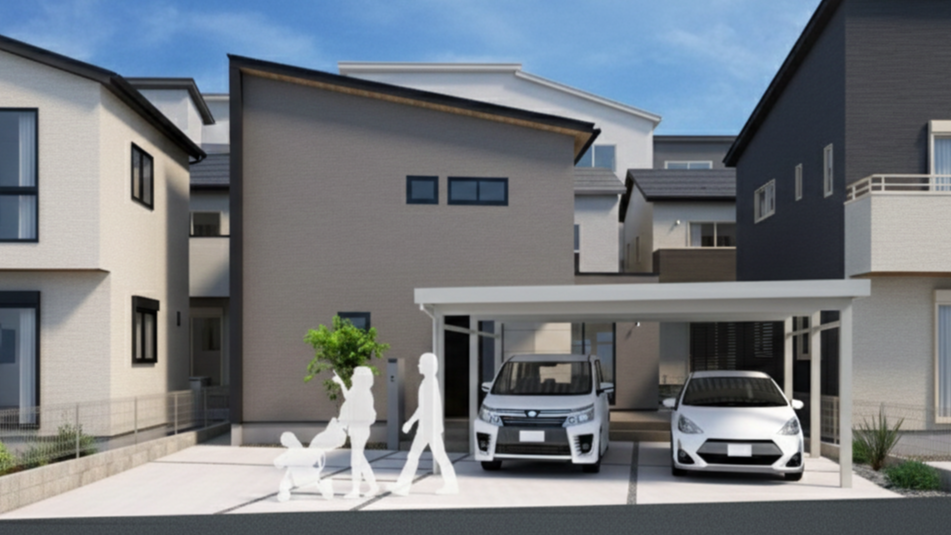 木目の勾配天井が織りなす、開放感あふれる住まい