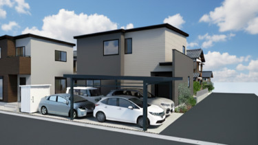 ２階にセカンドリビングがある家、下がり天井×ブラックサッシのモダンな２世帯住宅（三条市西大崎）