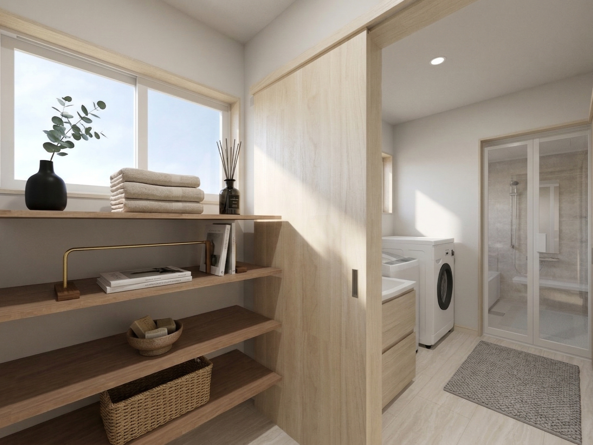 「洗う・干す・収納する」がスムーズに完結する機能的な脱衣室