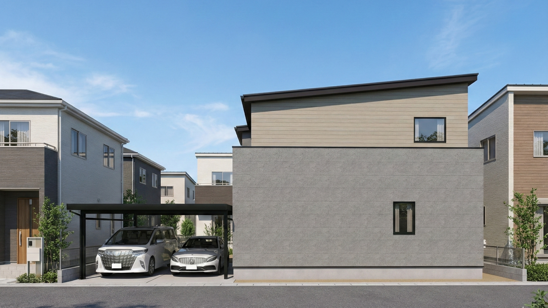 下がり天井×ブラックサッシのモダンな２世帯住宅（三条市西大崎）