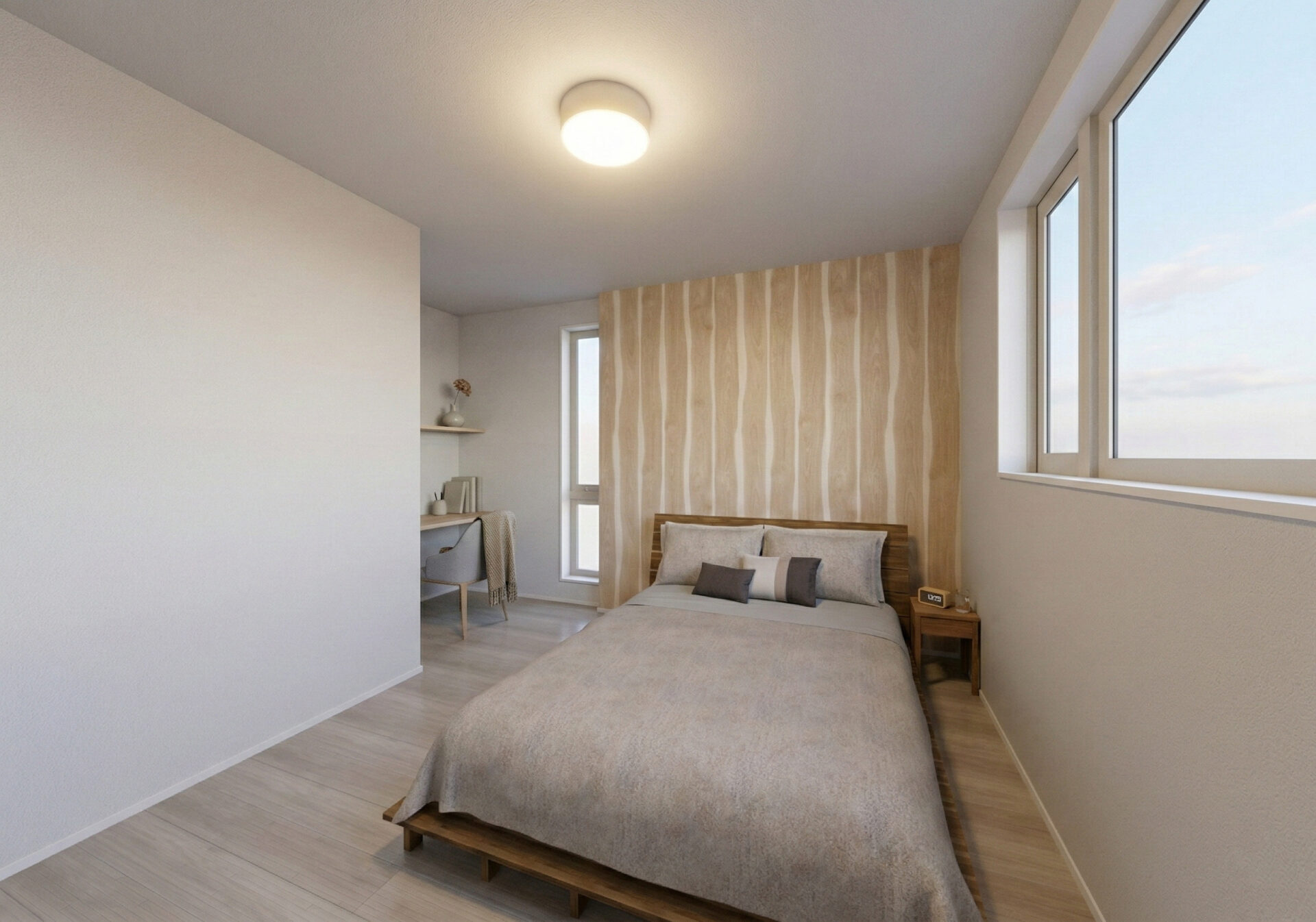 【内観イメージ（１Ｆ寝室）】
＿未来を見据えた設計。ワンフロアで暮らしが完結する、1階寝室のある住まい。