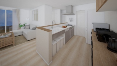 内観イメージ（システムキッチン）
・・・シンクの下は便利な「ごみ箱スペース付」