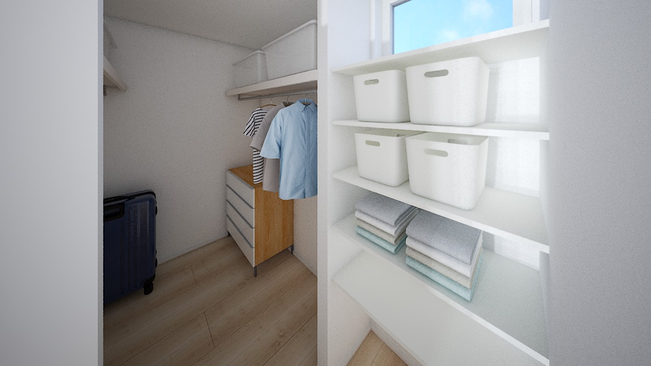 内観イメージ（ファミリークローゼット）
・・・普段使いの衣類はココへ。１階にあるので片付けがスムーズ＆使い勝手バツグン♪