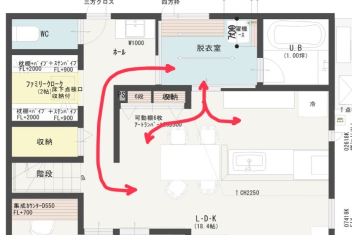 家族それぞれが動きやすい回遊動線