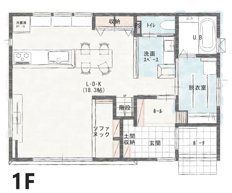 【3LDK・ヌックのある2階建ての家】1F