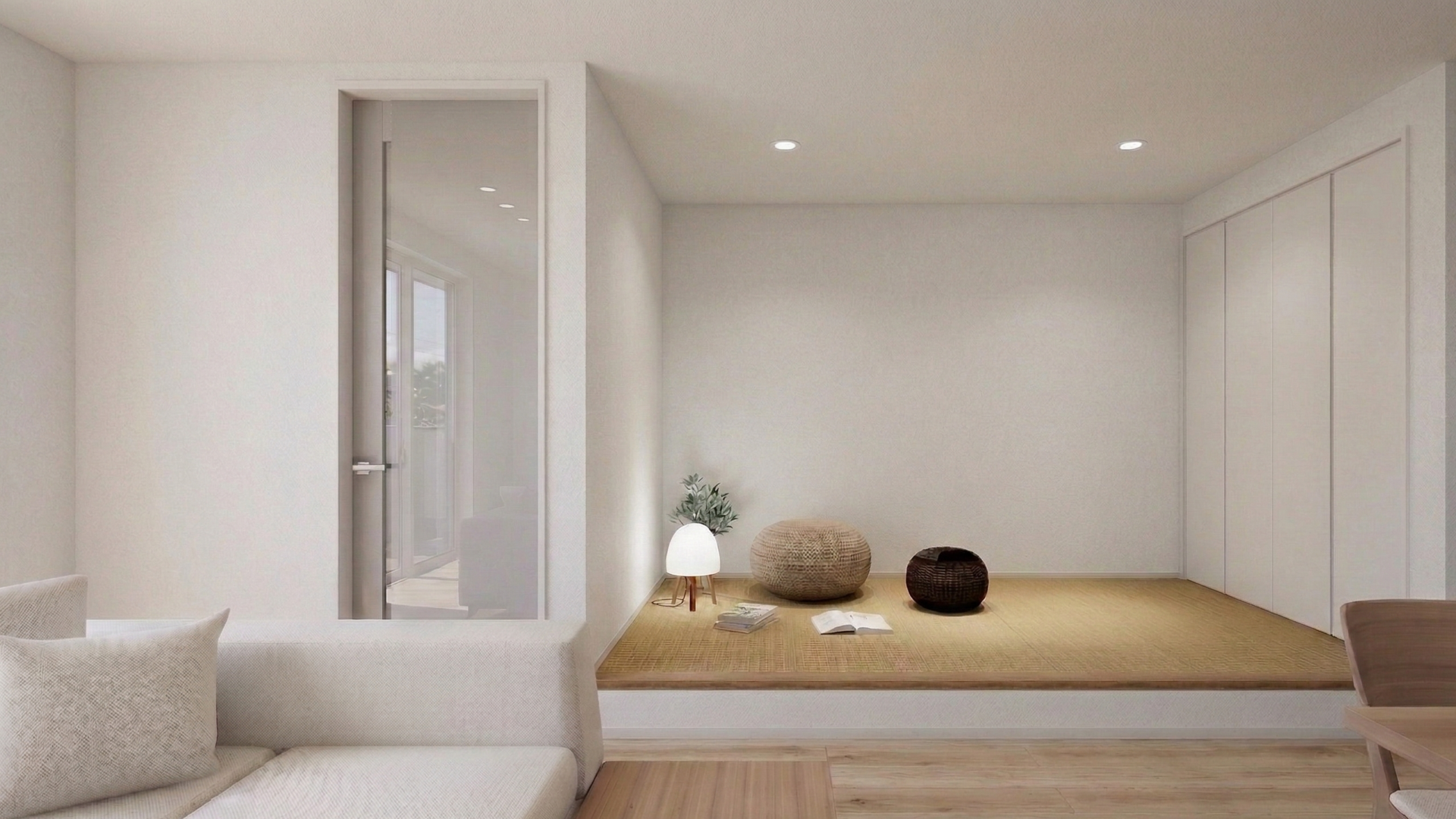 独立した空間のようでありながら、リビングとフラットに繋がる