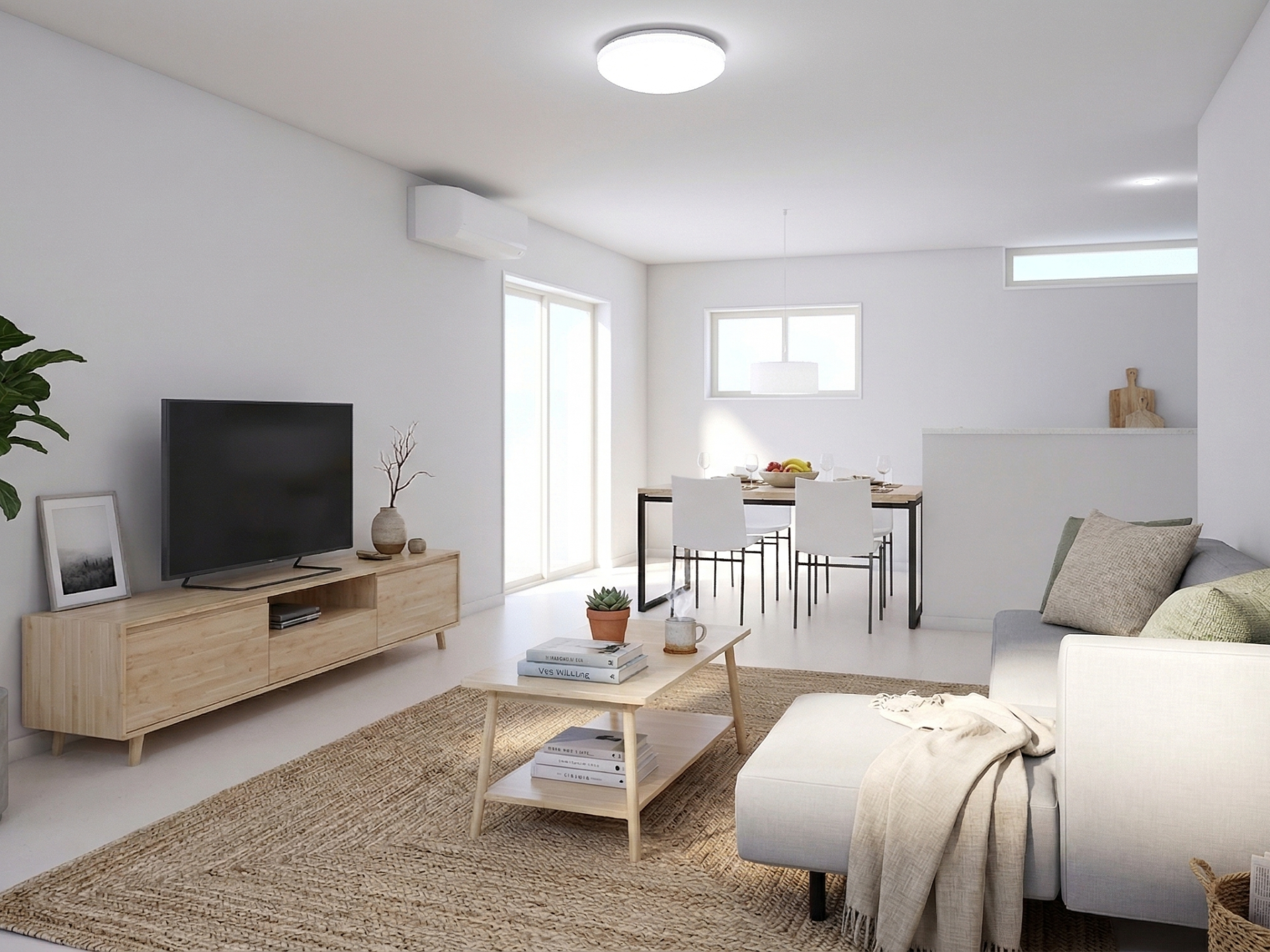 キッチンから室内を一望できる開放的な設計