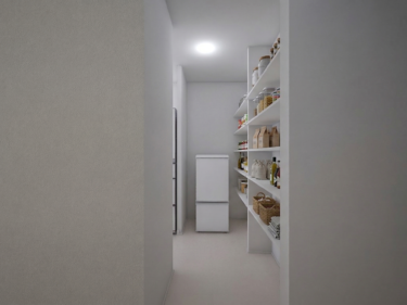 玄関からパントリー、キッチンへと直行できるスムーズな流れを実現