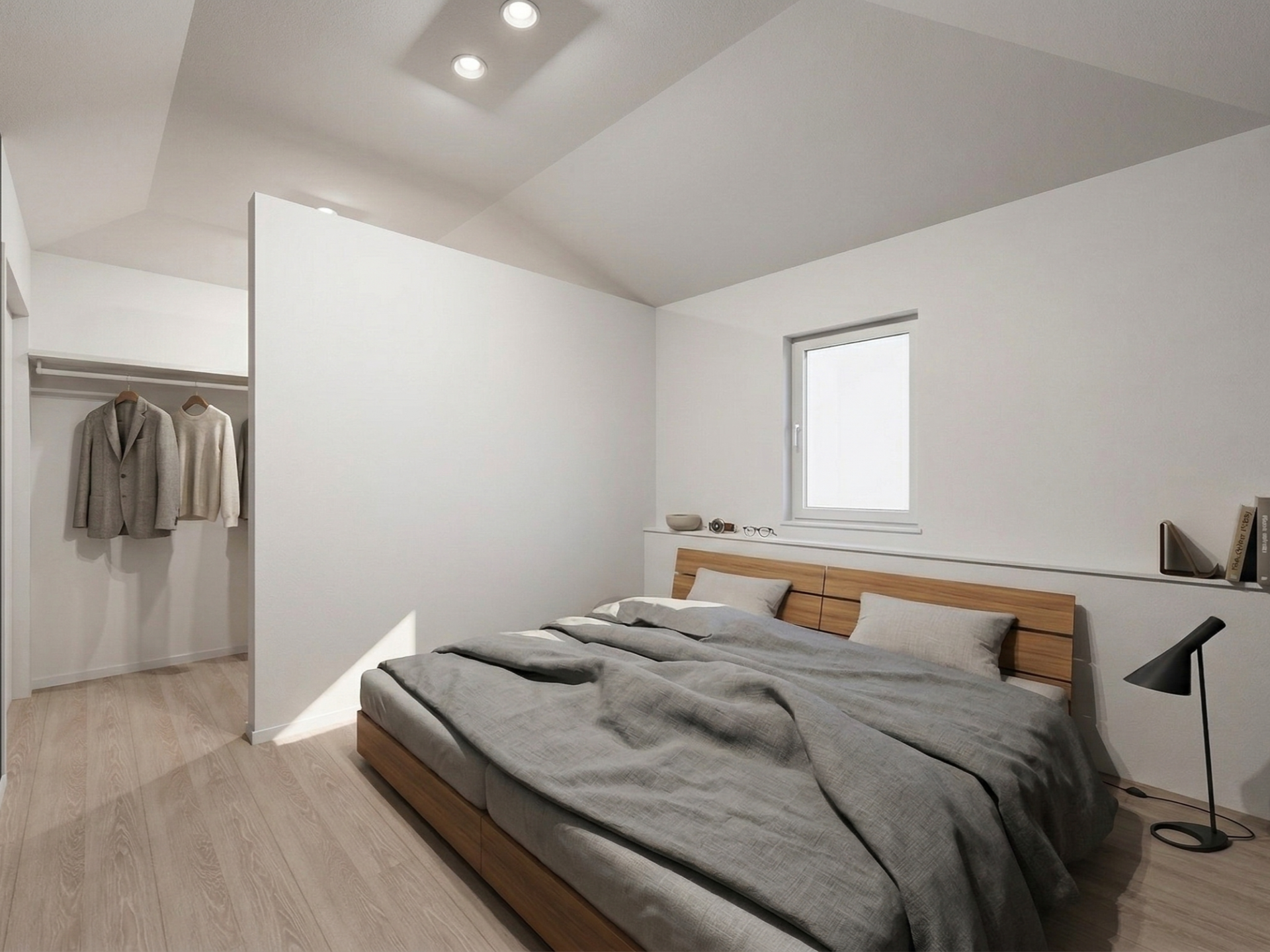 ウォークインクローゼットへと繋がる安らぎの主寝室