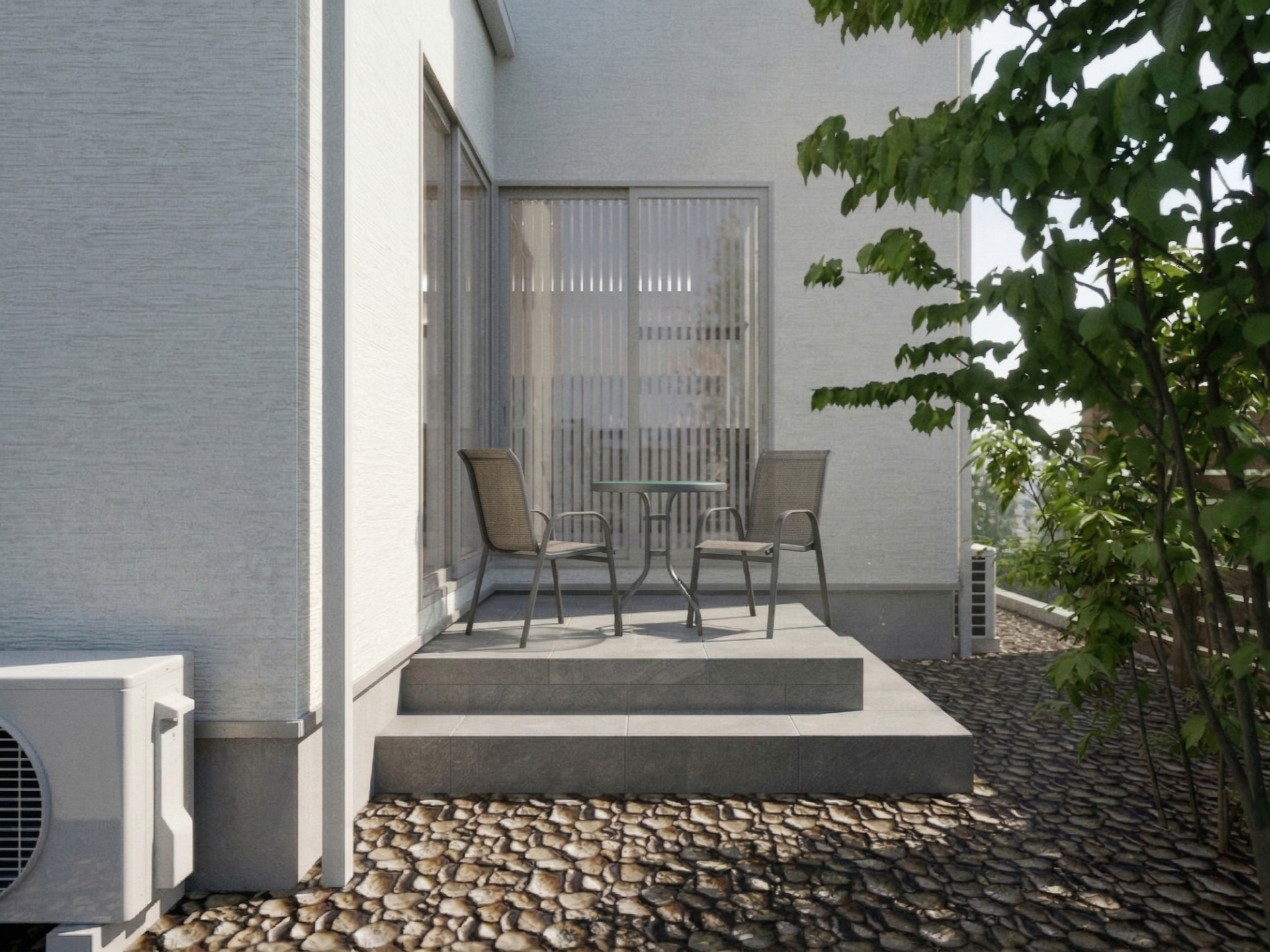 ウチとソトを繋ぐ「開放的なタイルデッキ」