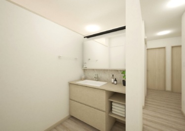 アイカ工業製のステキな造作洗面台を採用