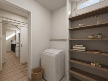 家事の時間を快適にする、ゆとりあるランドリールーム