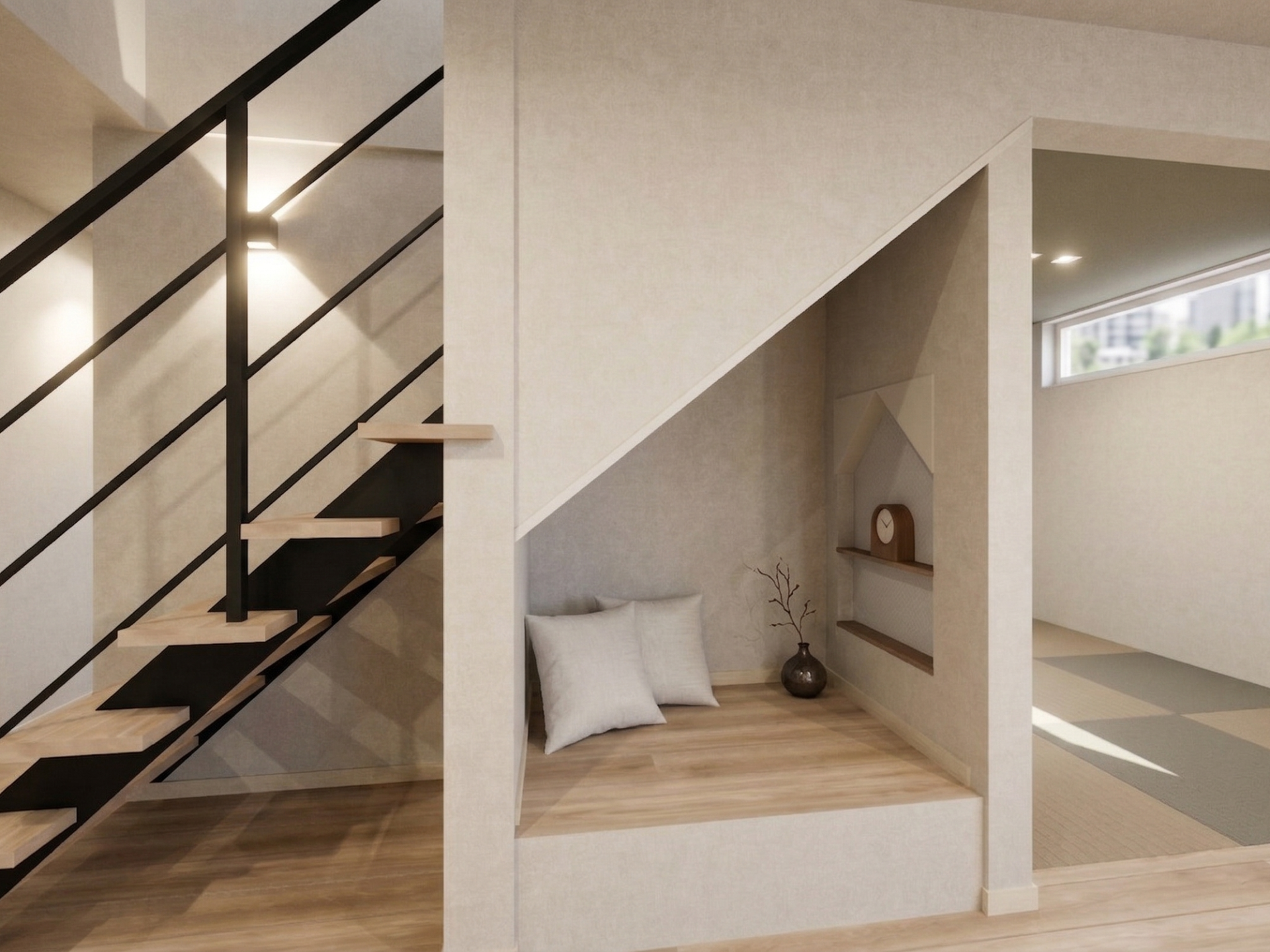 階段下のデッドスペースを「ヌック」に変えた、癒やしの空間