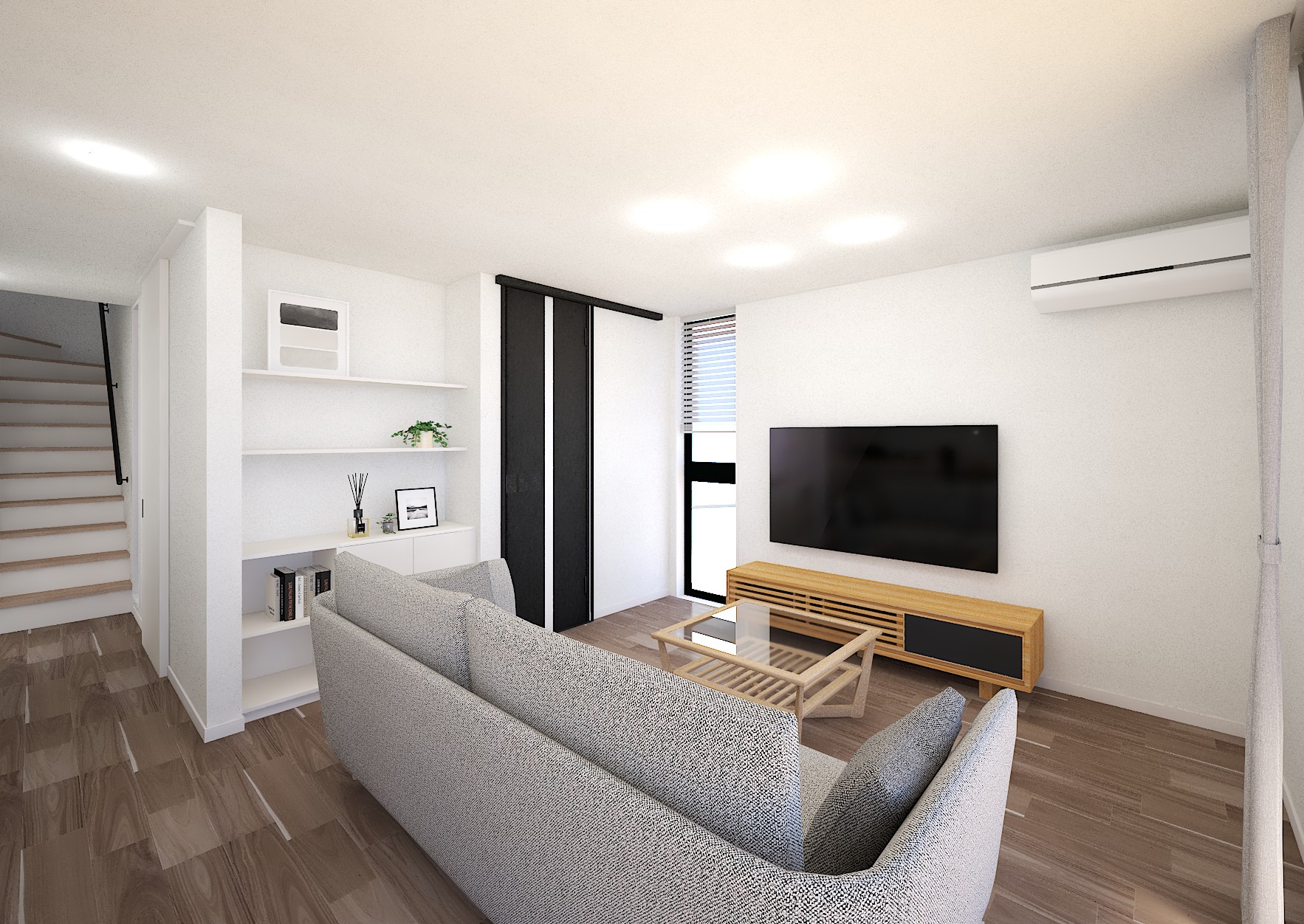 壁面収納を活かしたリビング