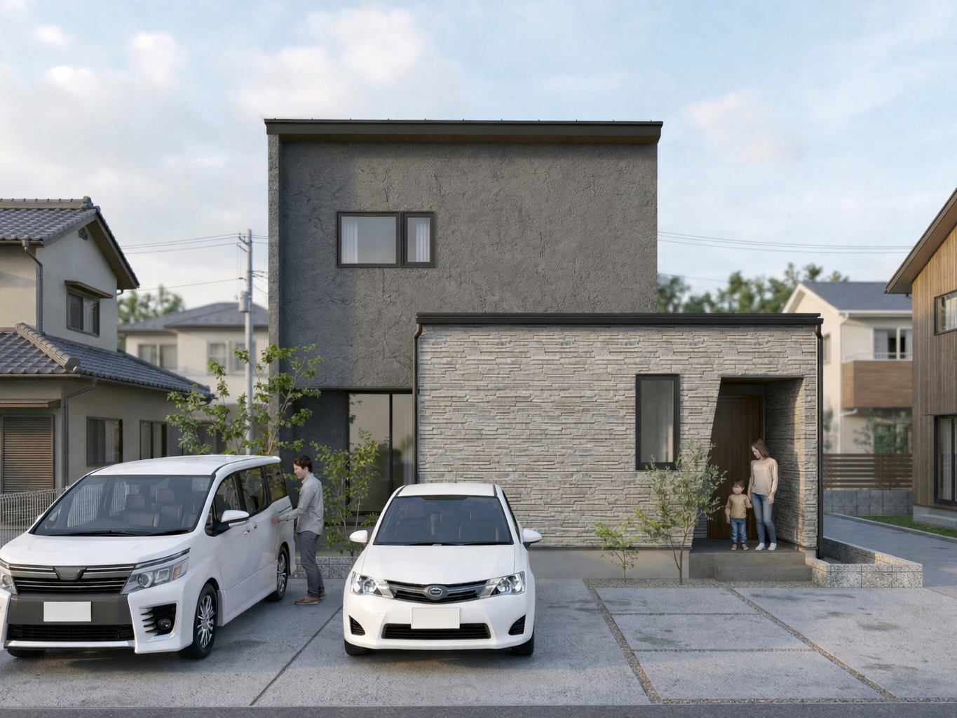 グレートーンで統一された、吹抜け×ニッチ×アクセントクロスで叶える、ワンランク上のホテルライク空間（富山市天正寺）